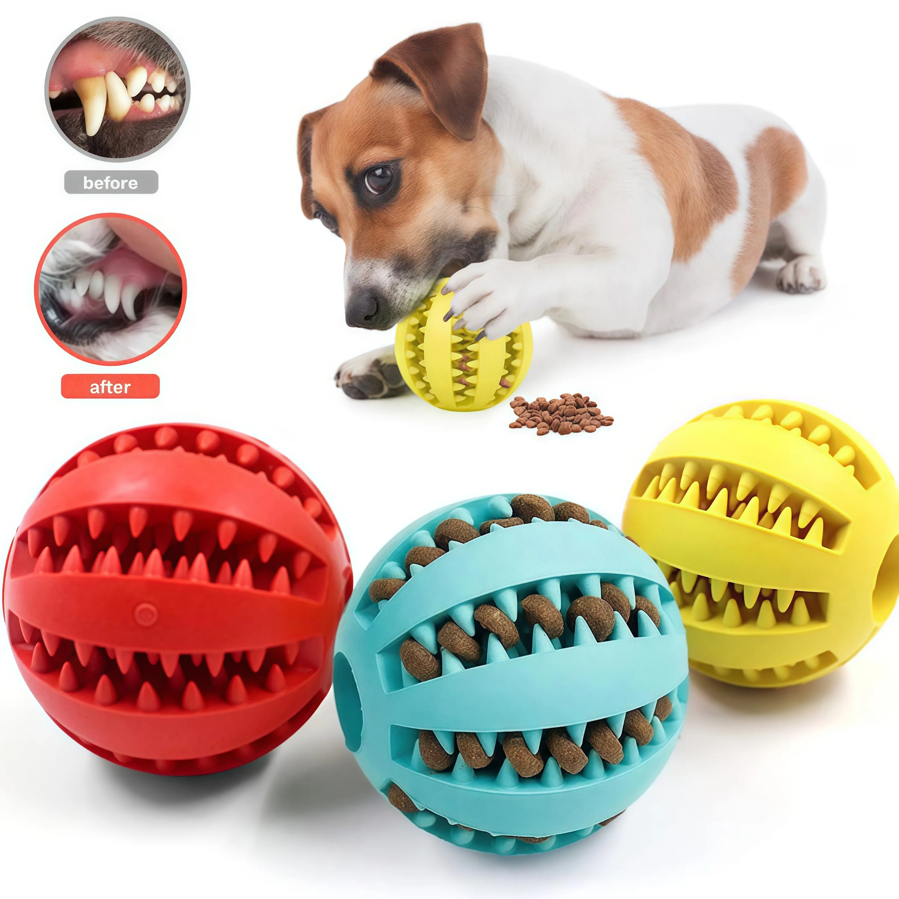 Pelota interactiva de goma para perros - dispensador premios